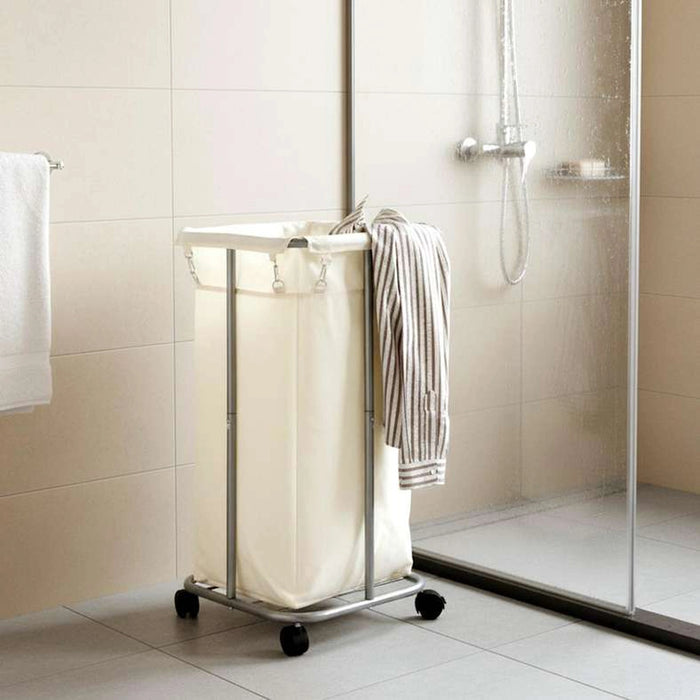 Vivian Laundry Hamper With Metal Frame And Wheels 40X40X76 Cm- Cream