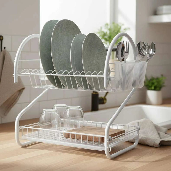 Vizer 2-Tier Dish Rack With Cutlery Holder 44X30X46Cm - White