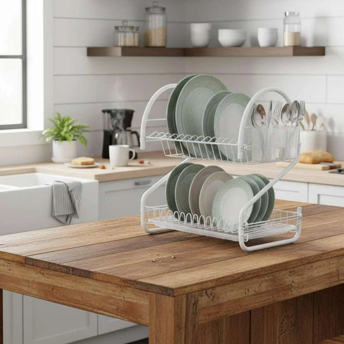 Vizer 2-Tier Dish Rack With Cutlery Holder 44X30X46Cm - White