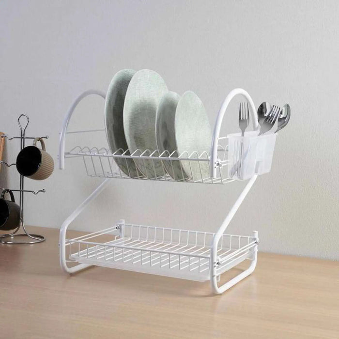 Vizer 2-Tier Dish Rack With Cutlery Holder 44X30X46Cm - White