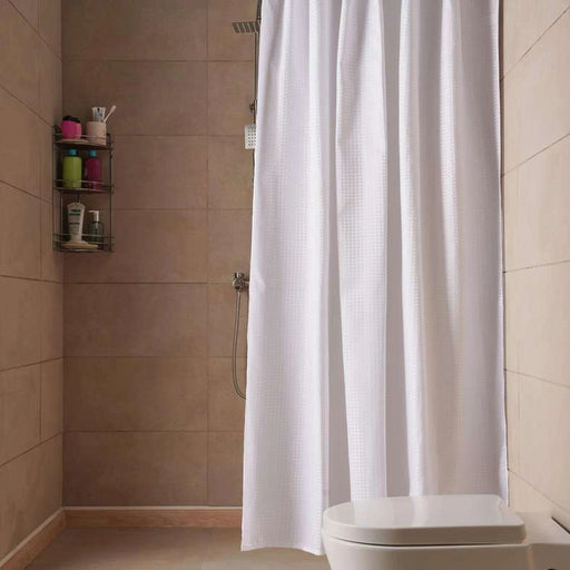 Waffle Textured Shower Curtain 180Cm X 180 Cm -White PAN HOME
