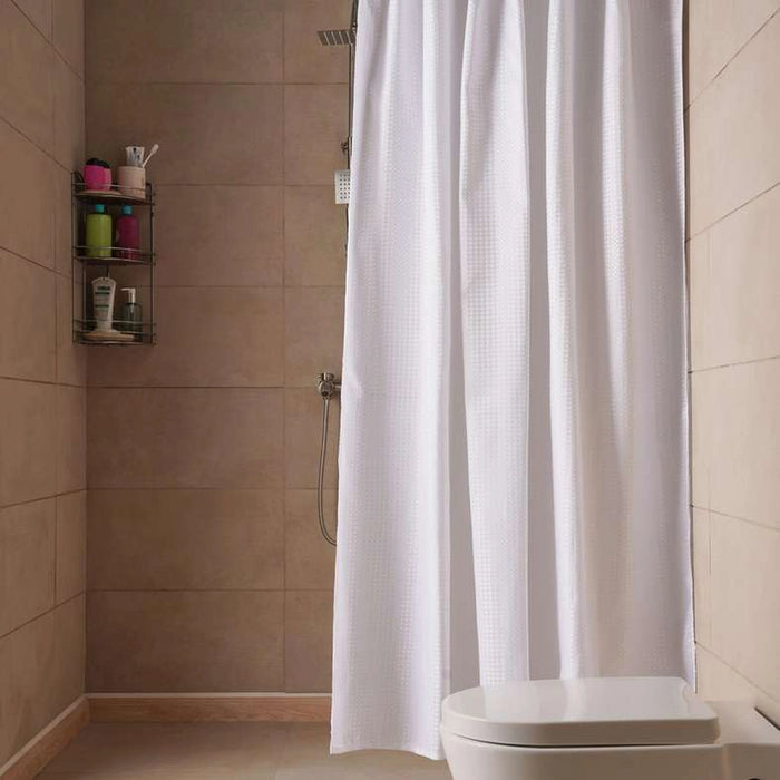 Waffle Textured Shower Curtain 240Cmx180 Cm -White