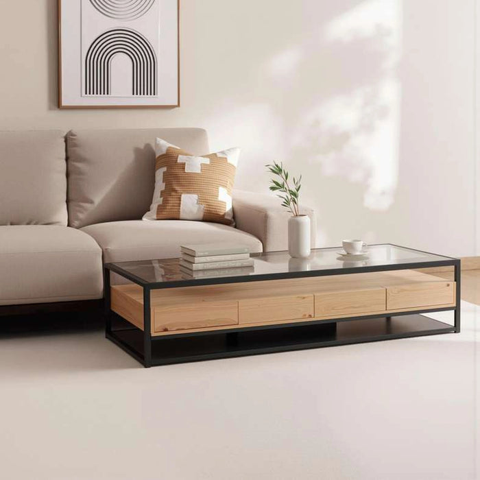 Walter Coffee Table Large With 4 Drawer Melamine - Black & Natural