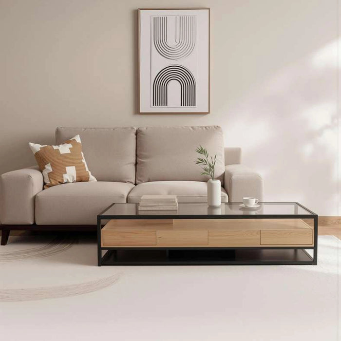 Walter Coffee Table Large With 4 Drawer Melamine - Black & Natural
