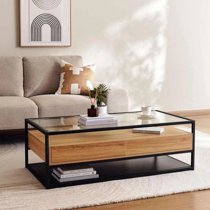 Walter Coffee Table With 2 Drawer Melamine - Black Natural