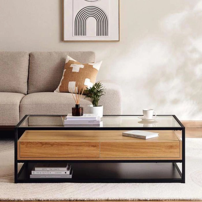 Walter Coffee Table With 2 Drawer Melamine - Black Natural