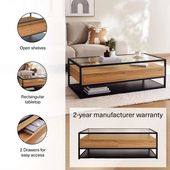Walter Coffee Table With 2 Drawer Melamine - Black Natural