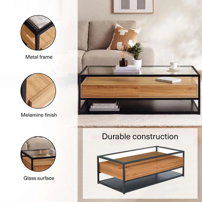 Walter Coffee Table With 2 Drawer Melamine - Black Natural