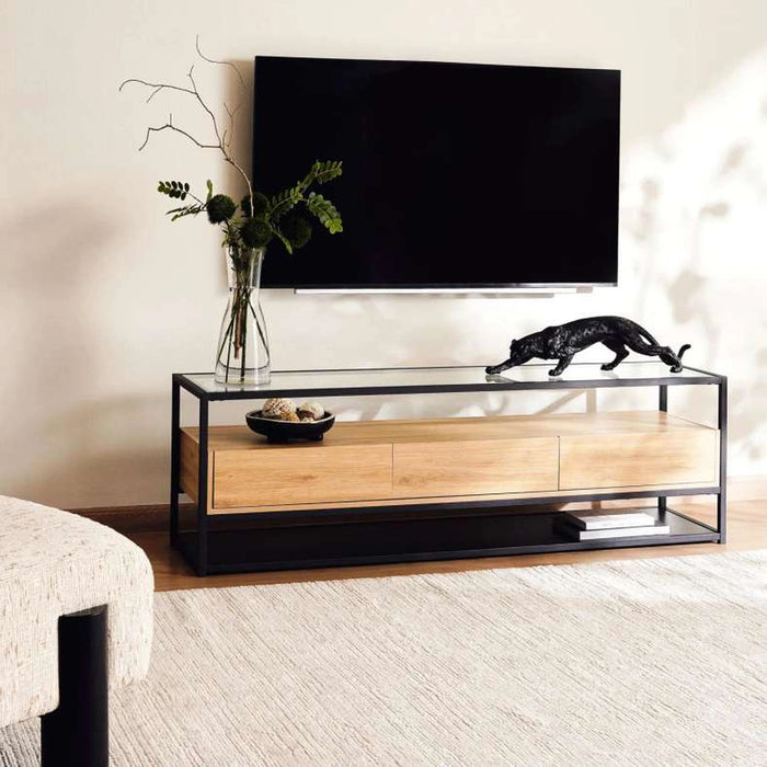 Walter Tv Unit Upto 60 Inches With 3 Drawer Melamine - Black Natural