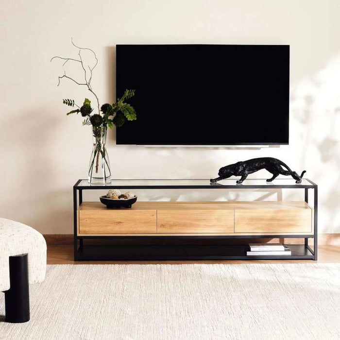 Walter Tv Unit Upto 60 Inches With 3 Drawer Melamine - Black Natural