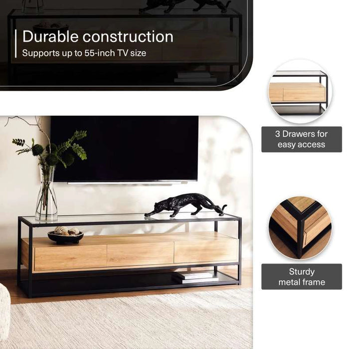 Walter Tv Unit Upto 60 Inches With 3 Drawer Melamine - Black Natural
