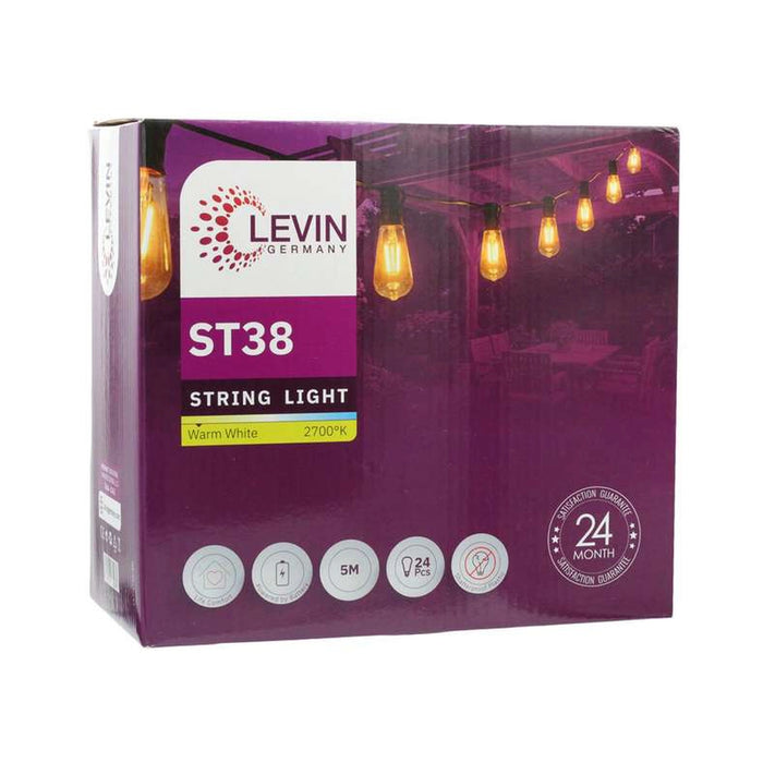 Warm Night Outdoor String Light With 24 St38 Led Ip44 Waterproof 3Xaa Battery With Light Mode Op