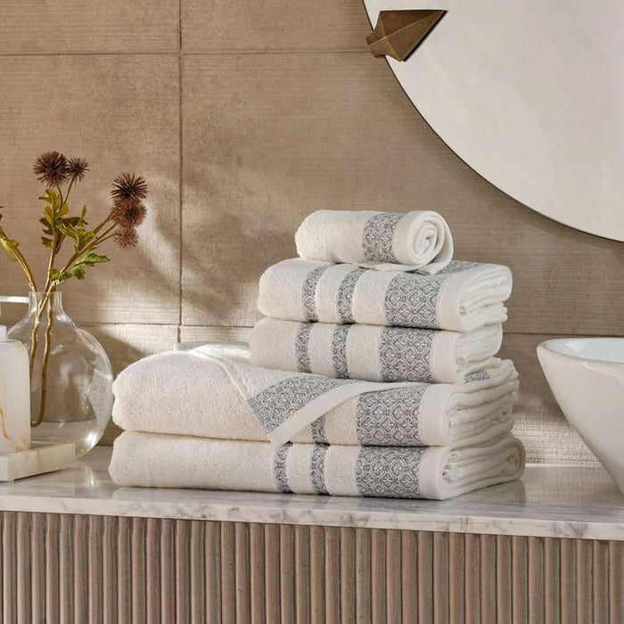 Warner Border 6 Piece Yarndyed Jacquard Towel Set- Grey