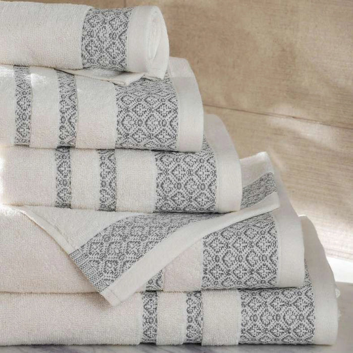 Warner Border 6 Piece Yarndyed Jacquard Towel Set- Grey