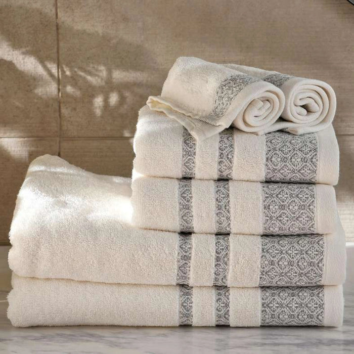 Warner Border 6 Piece Yarndyed Jacquard Towel Set- Grey