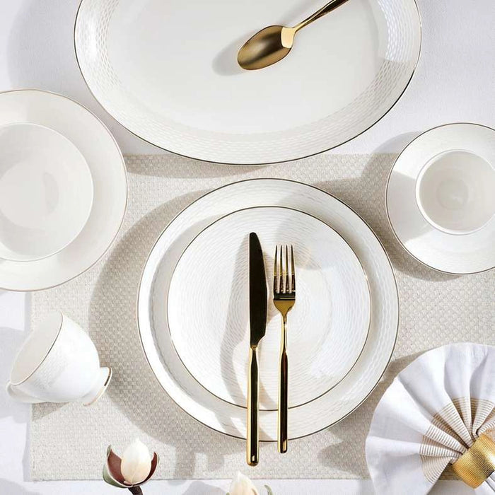 Weave Gala 64-Piece New Bone China Dinner Set -White