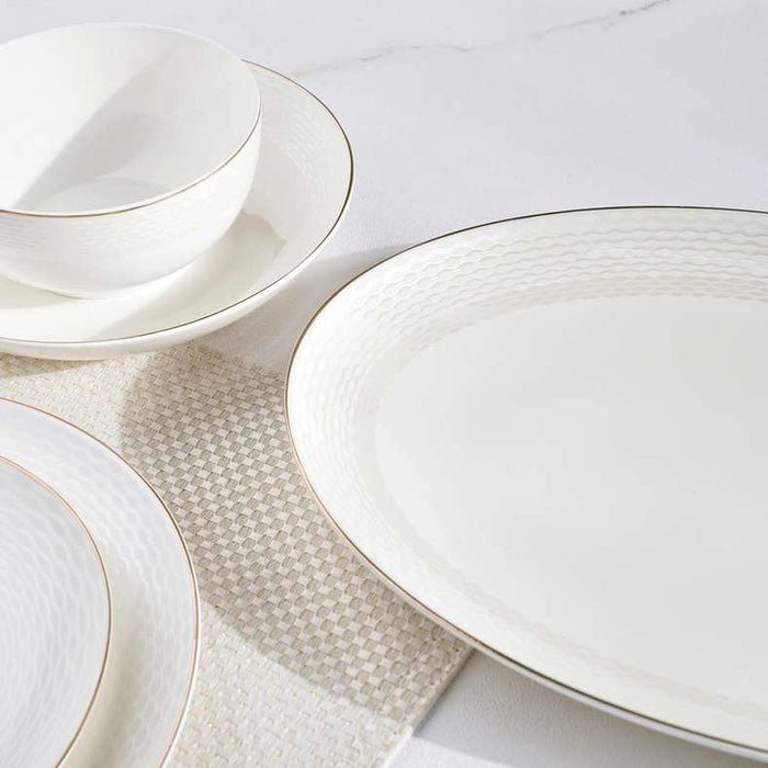 Weave Gala 64-Piece New Bone China Dinner Set -White