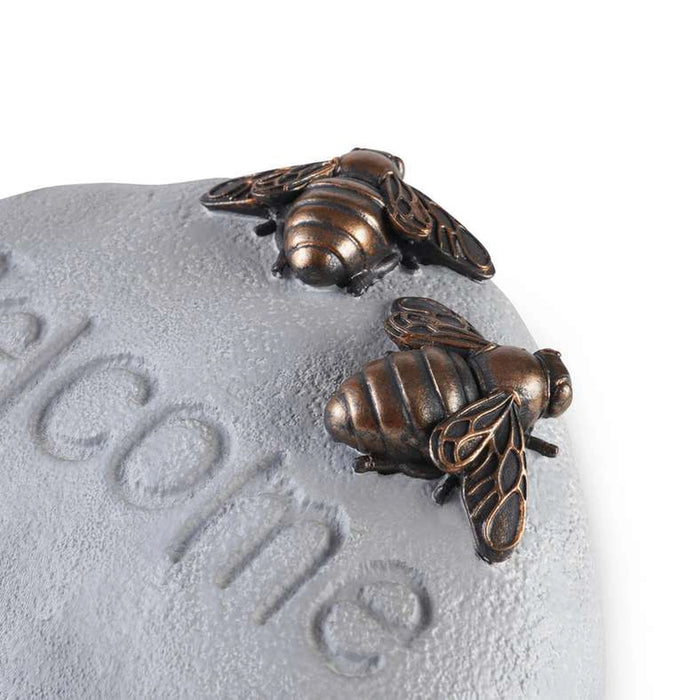 Welcome Resin Garden Pebble With Bees 23.2X15.2X9.8Cm - Grey