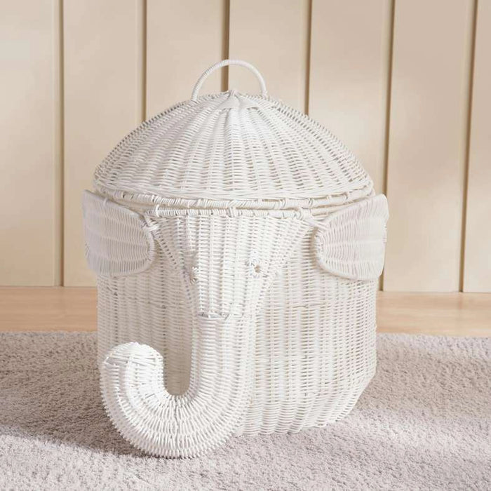 White Elephant Storage Basket With Lid 36X43Cm-White