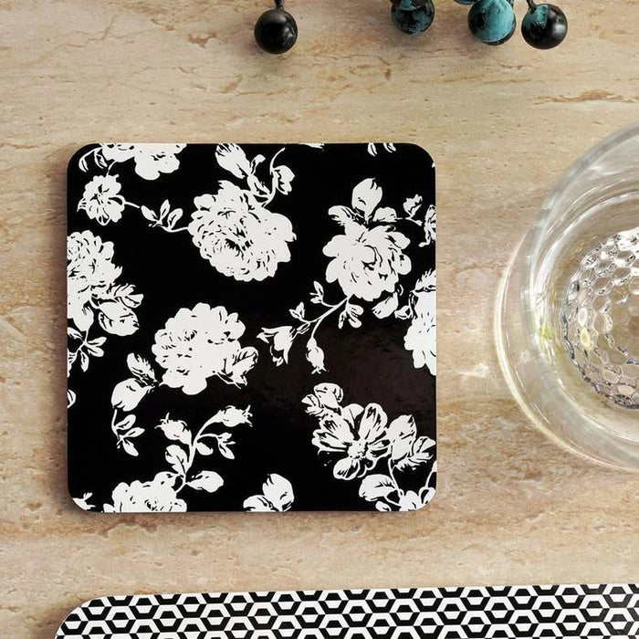 White Rose 4Piece Corkback Coaster Set 10X10Cm - White