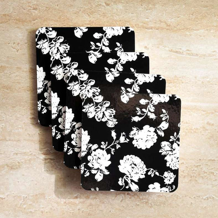 White Rose 4Piece Corkback Coaster Set 10X10Cm - White