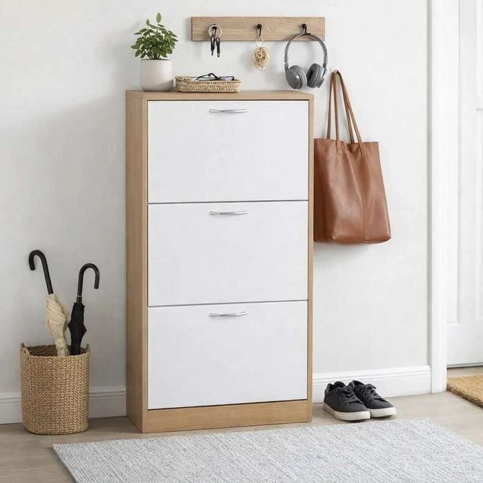 Whitmor Shoe Rack 18 Pairs With 3 Drawer - White Natural
