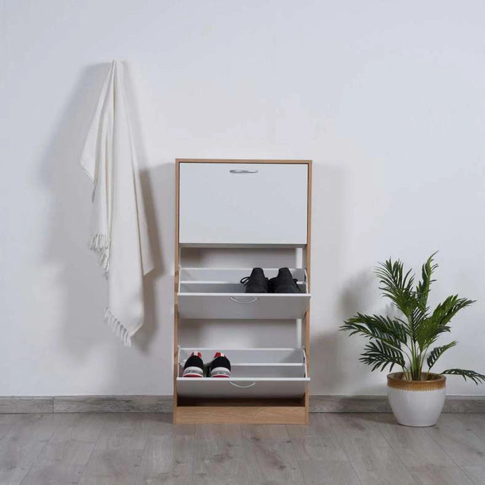 Whitmor Shoe Rack 18 Pairs With 3 Drawer - White Natural