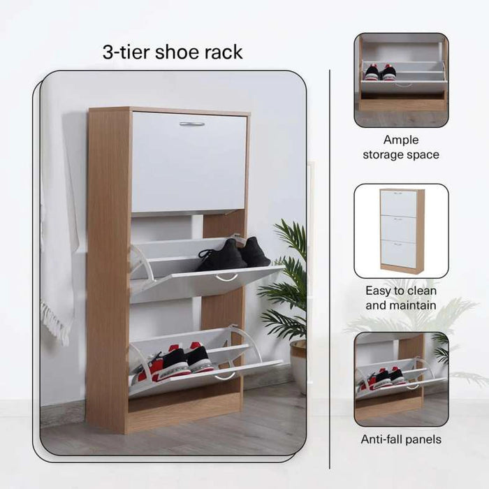 Whitmor Shoe Rack 18 Pairs With 3 Drawer - White Natural