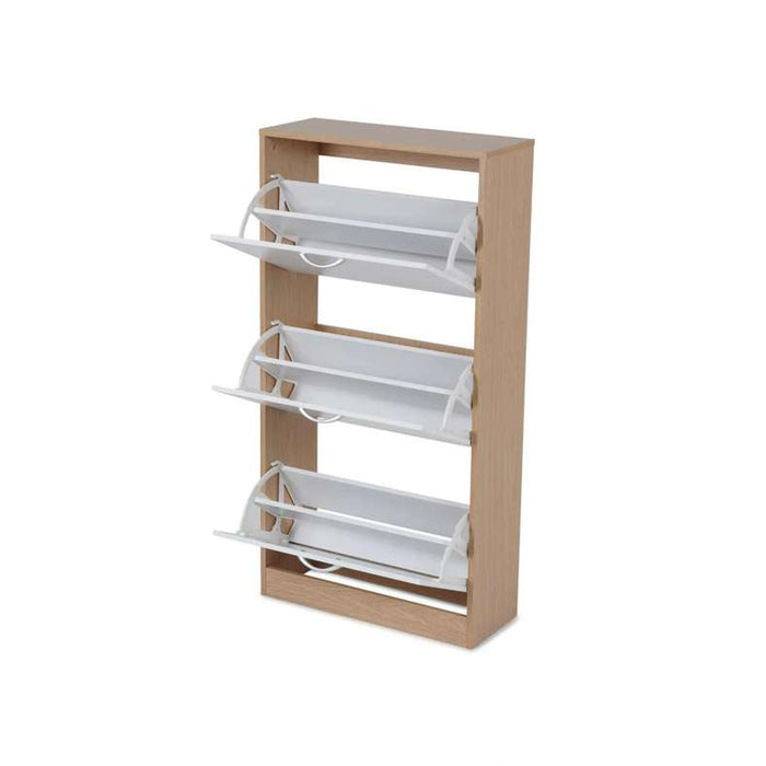 Whitmor Shoe Rack 18 Pairs With 3 Drawer - White Natural