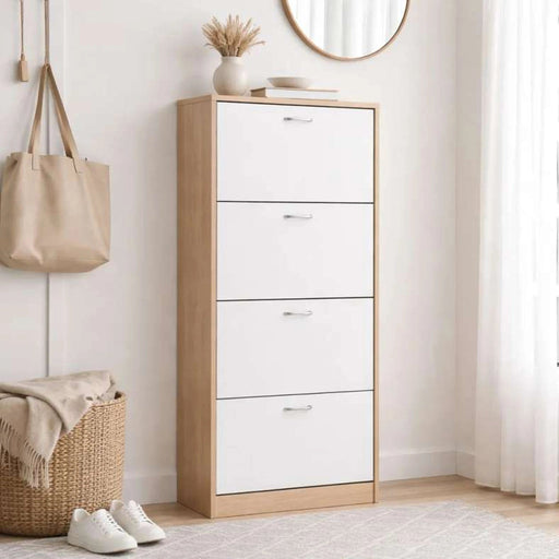 Whitmor Shoe Rack 24 Pairs With 4 Drawer - White Natural Pan Home