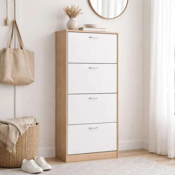 Whitmor Shoe Rack 24 Pairs With 4 Drawer - White Natural Pan Home