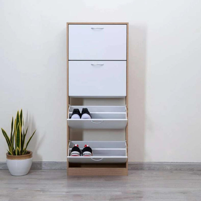 Whitmor Shoe Rack 24 Pairs With 4 Drawer - White Natural Pan Home