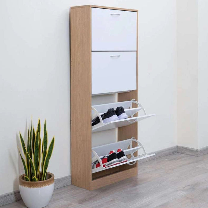 Whitmor Shoe Rack 24 Pairs With 4 Drawer - White Natural Pan Home