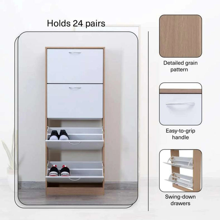 Whitmor Shoe Rack 24 Pairs With 4 Drawer - White Natural Pan Home