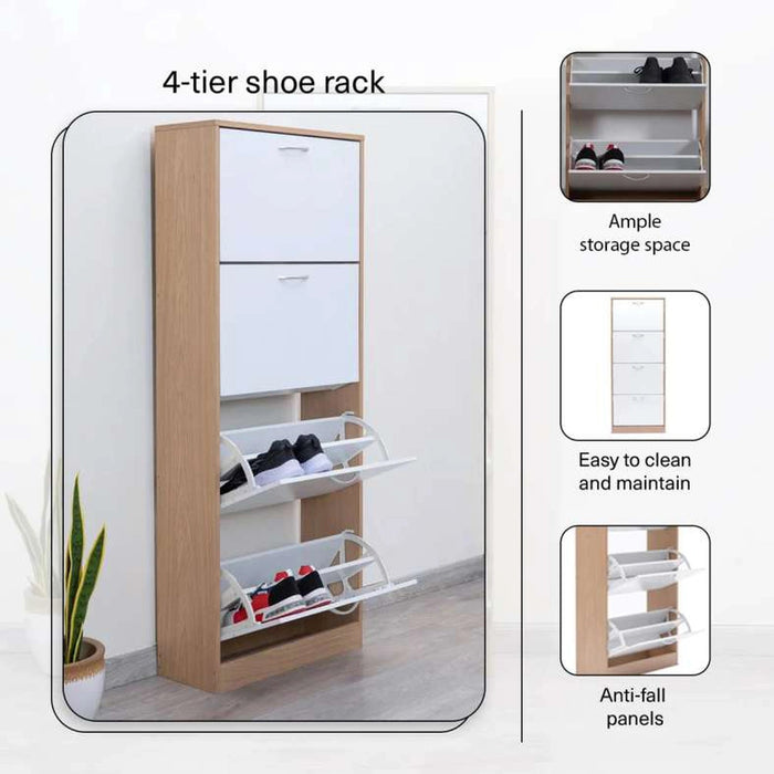 Whitmor Shoe Rack 24 Pairs With 4 Drawer - White Natural Pan Home