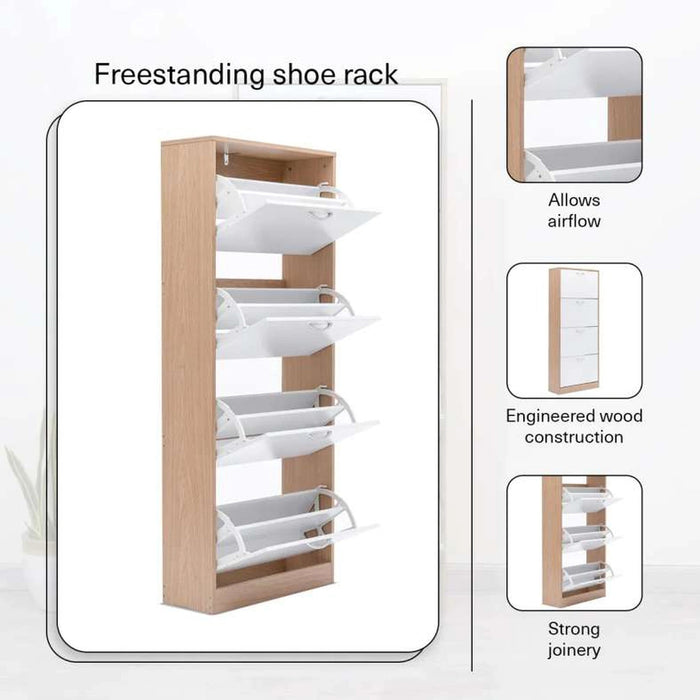 Whitmor Shoe Rack 24 Pairs With 4 Drawer - White Natural Pan Home