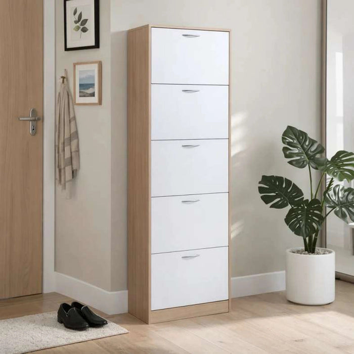 Whitmor Shoe Rack 30 Pairs With 5 Drawer - White Natural Pan Home