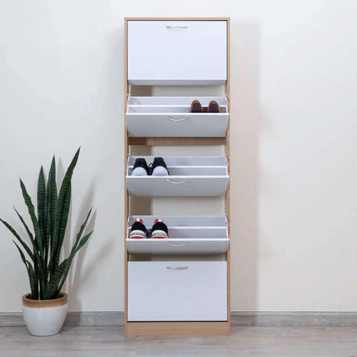 Whitmor Shoe Rack 30 Pairs With 5 Drawer - White Natural Pan Home
