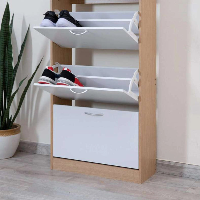 Whitmor Shoe Rack 30 Pairs With 5 Drawer - White Natural Pan Home