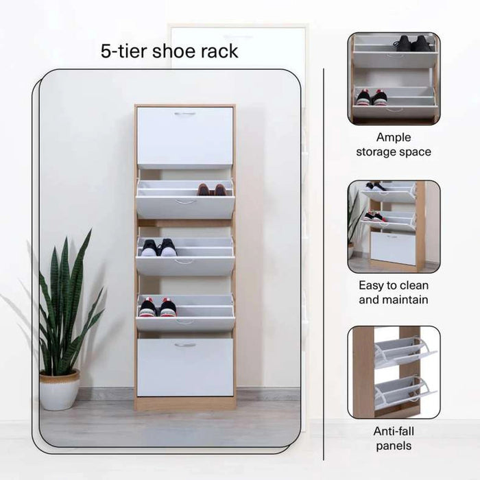 Whitmor Shoe Rack 30 Pairs With 5 Drawer - White Natural Pan Home