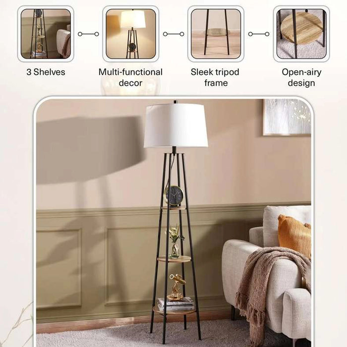 Wilbur E27 Shelf Floor Lamp Dia 40.5X154Cm - Black