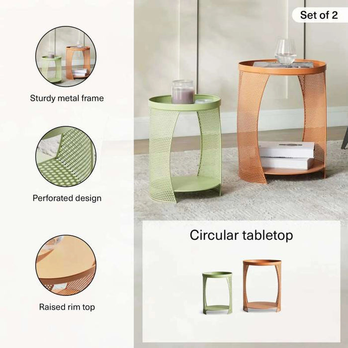 Willy End Table Set Of 2 Metal - Yellow & Green