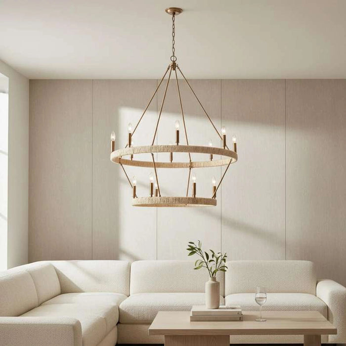 Wimbell 14-Light E14 Corn Leaf Rope Chandelier 92X116Cm - Natural/Brass