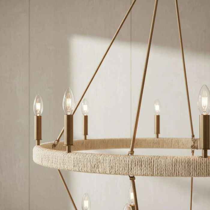 Wimbell 14-Light E14 Corn Leaf Rope Chandelier 92X116Cm - Natural/Brass