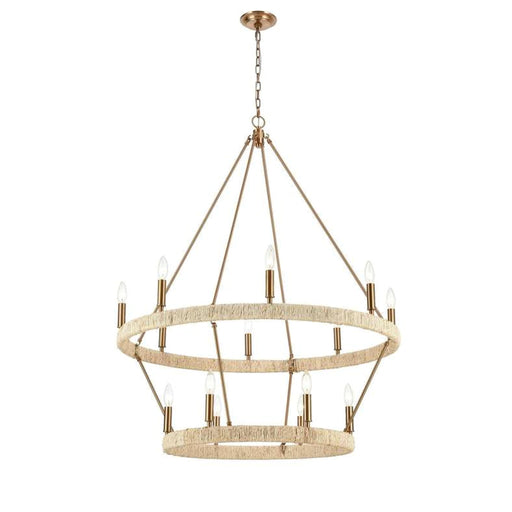 Wimbell 14-Light E14 Corn Leaf Rope Chandelier 92X116Cm - Natural/Brass PAN HOME