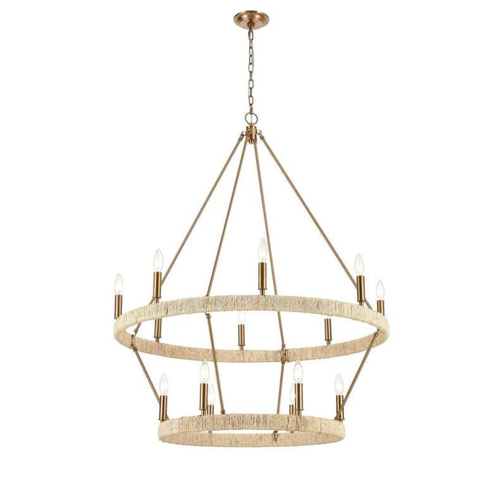 Wimbell 14-Light E14 Corn Leaf Rope Chandelier 92X116Cm - Natural/Brass