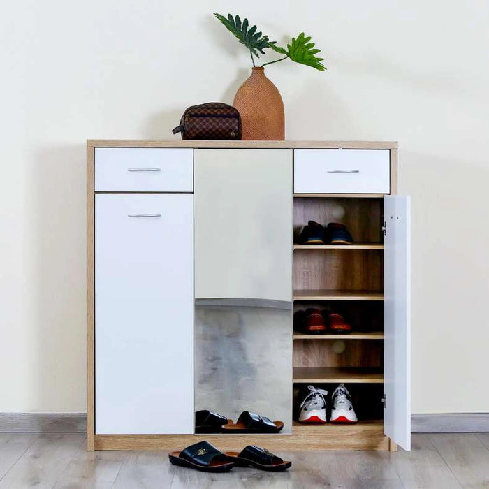 Winado Shoe Rack 21 Pairs With Mirror - White Natural