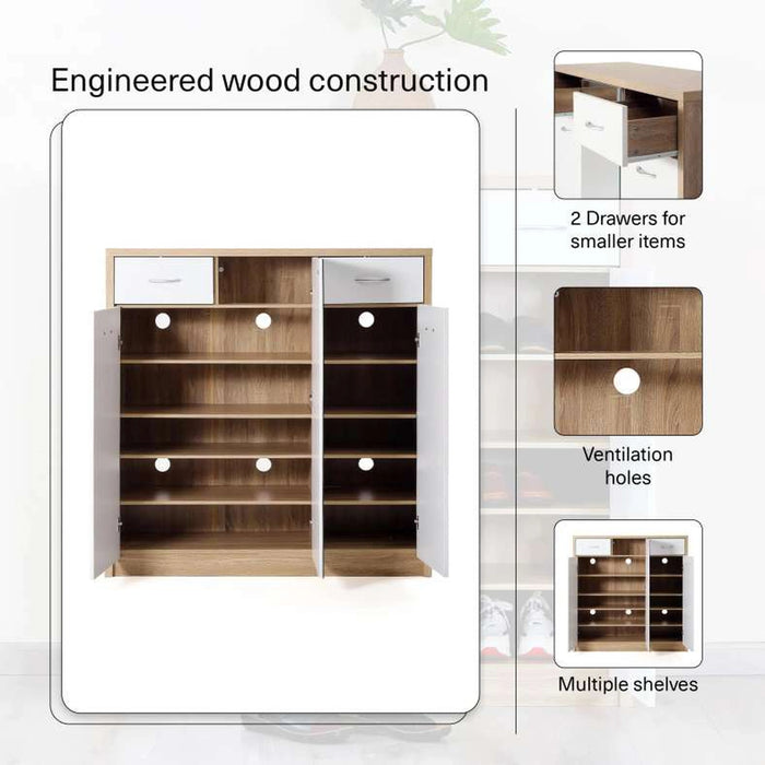 Winado Shoe Rack 21 Pairs With Mirror - White Natural