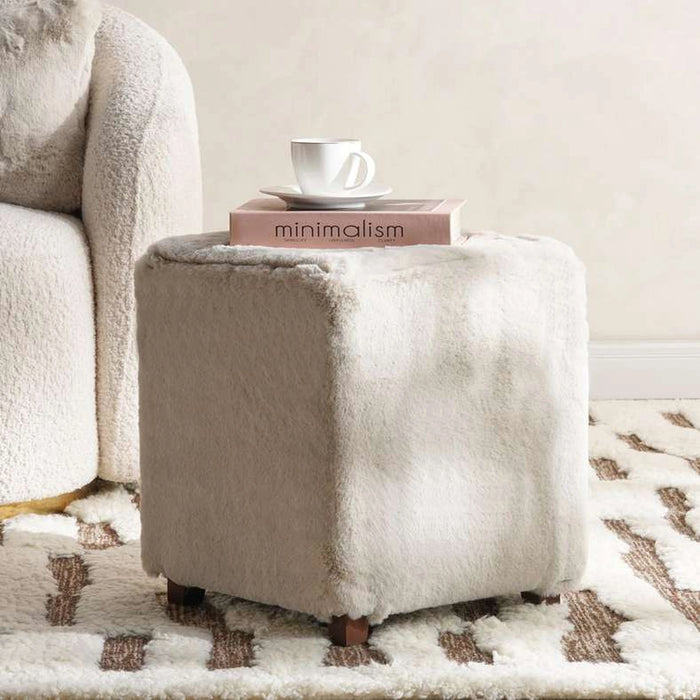 Winston Supersoft Fur Pouf 37X37X43Cm - Frost Grey