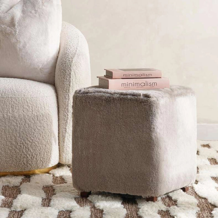 Winston Supersoft Fur Pouf 37X37X43Cm - Slate